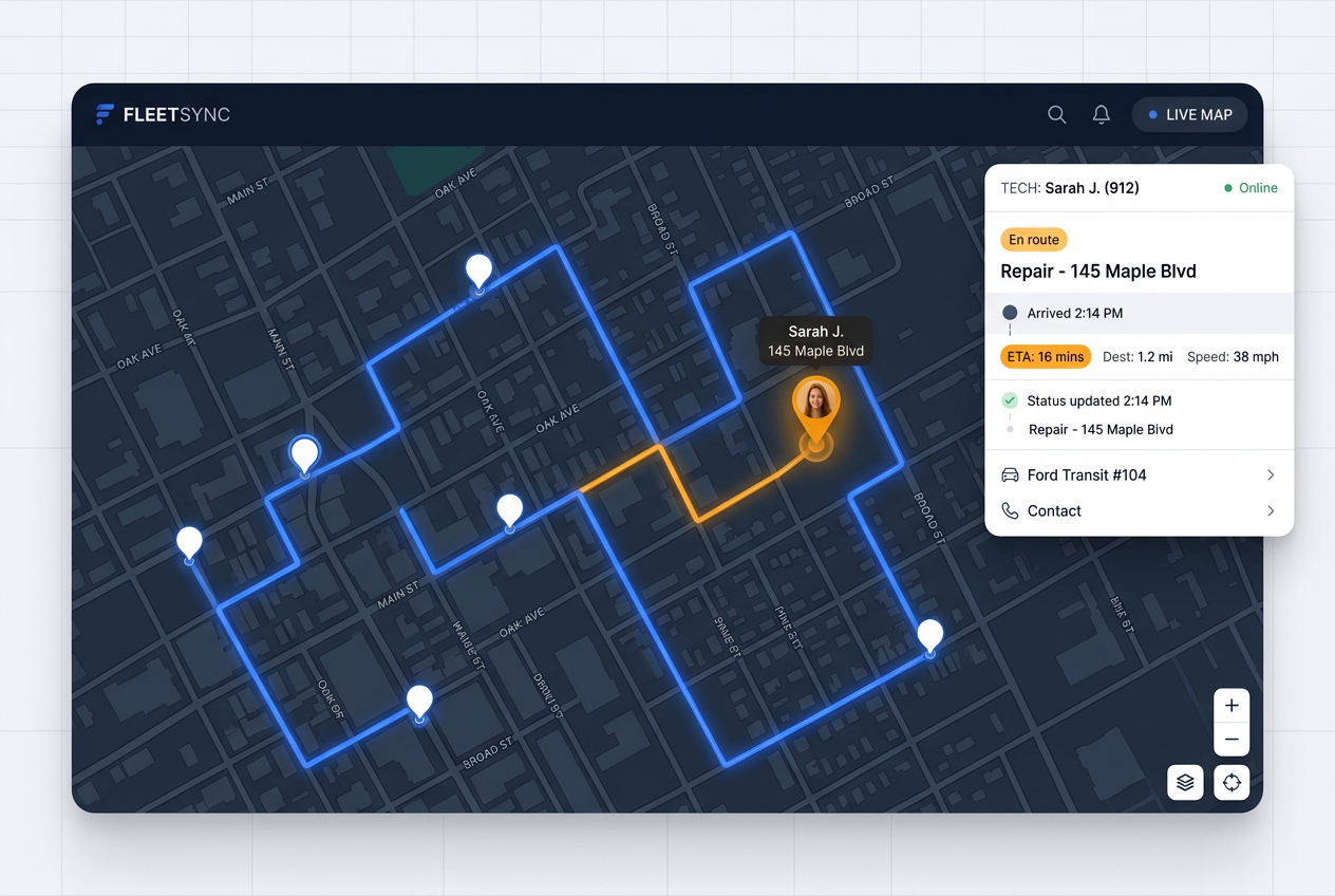 Live GPS fleet tracking map